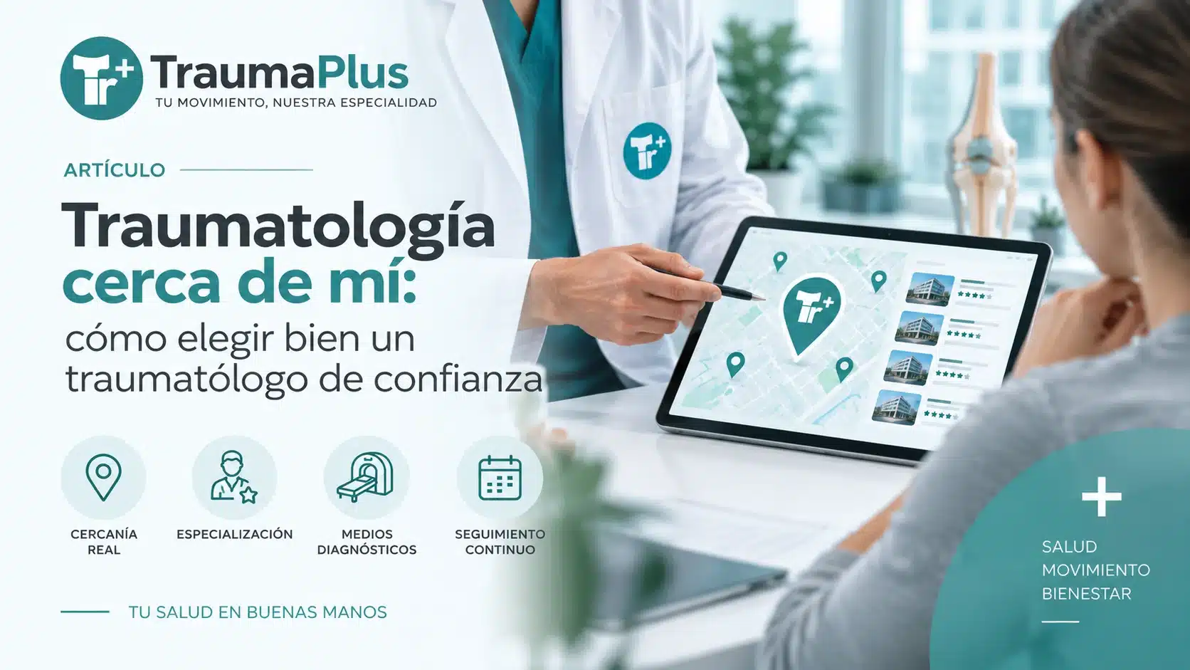 Paciente consultando con un traumatólogo cómo elegir un especialista cercano y de confianza